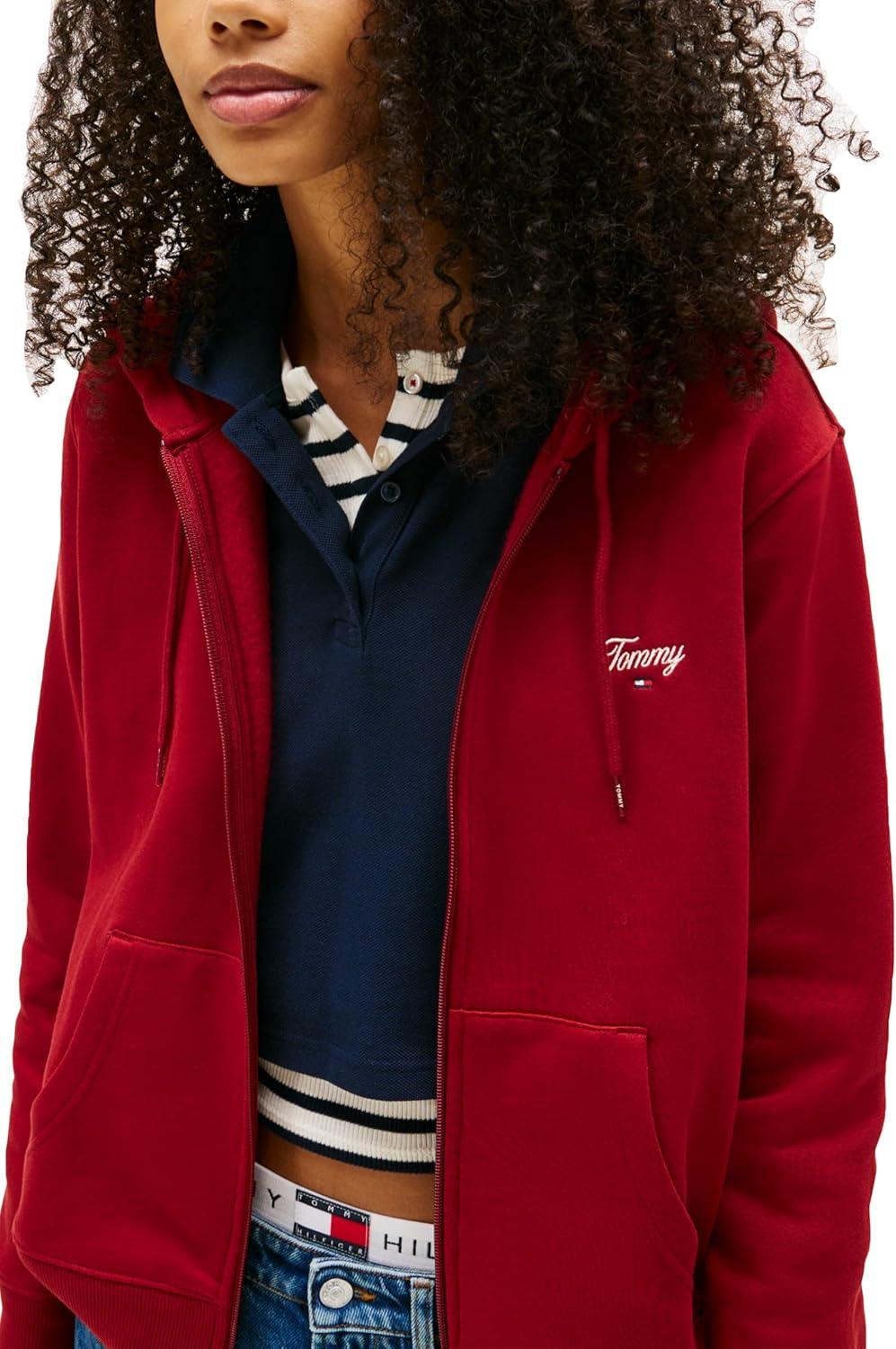 imageTommy Jeans womens Medium Weight Zip Up Hoodie With Script Logo and DrawstringRegatta Red