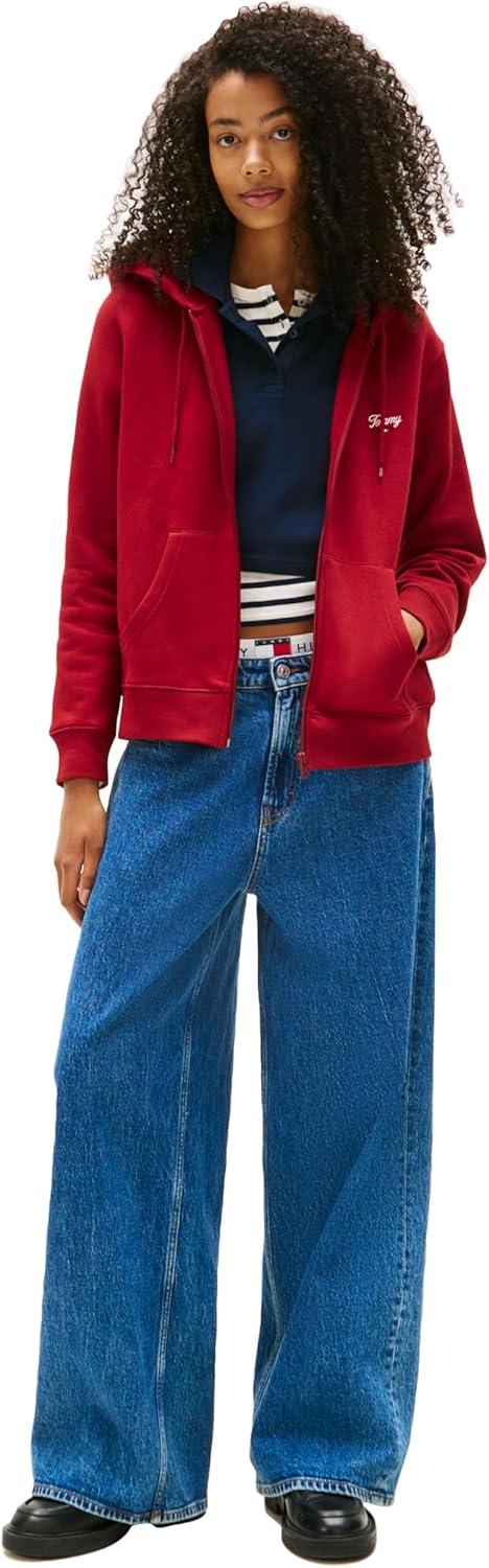 imageTommy Jeans womens Medium Weight Zip Up Hoodie With Script Logo and DrawstringRegatta Red