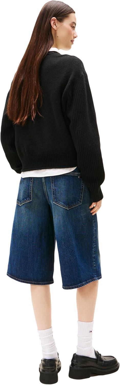 imageTommy Jeans womens Wool Blend Pullover Crewneck Sweater With Knit Big Flag LogoBlack Heather