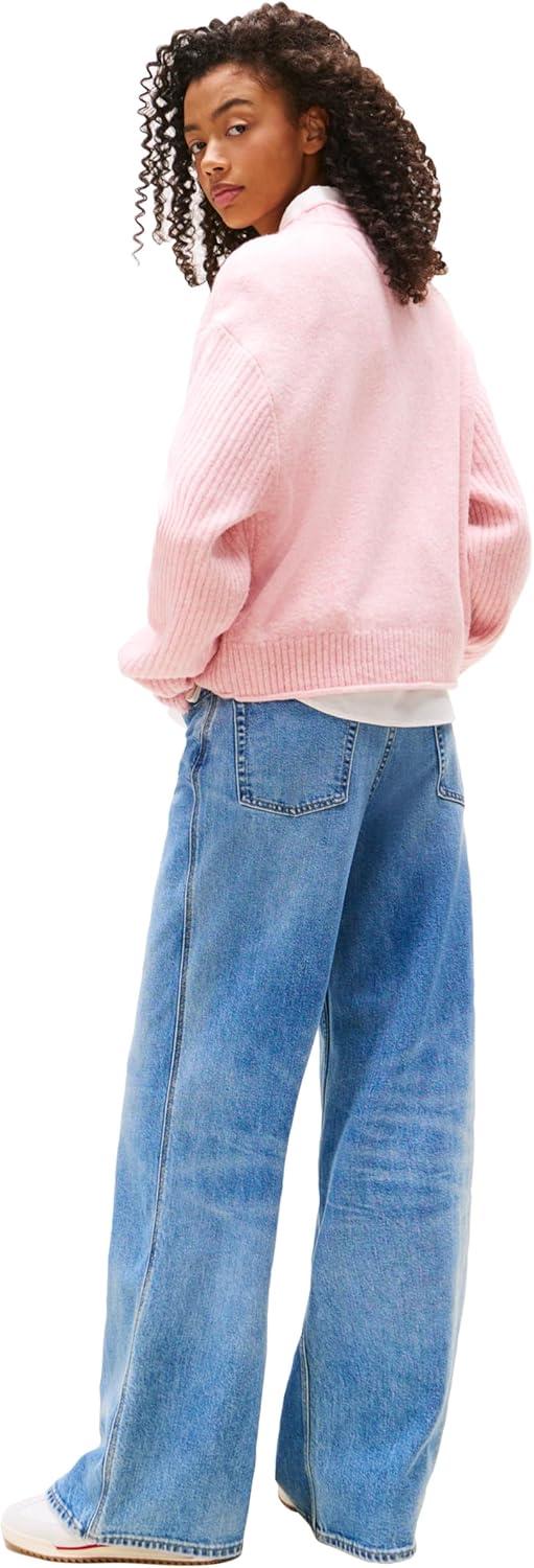 imageTommy Jeans womens Wool Blend Pullover Crewneck Sweater With Knit Big Flag LogoMystic Pink Heather