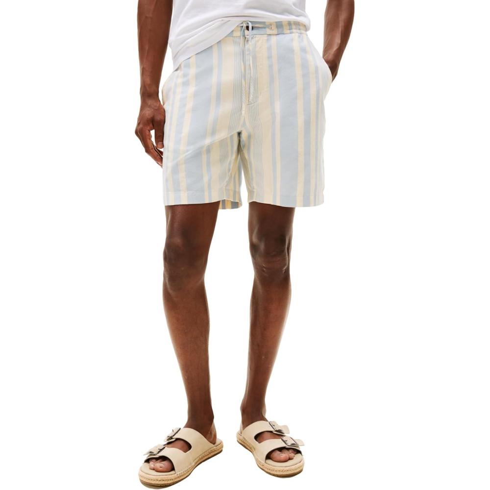 imageTommy Hilfiger Mens Casual Cotton Shorts 7 Inch with StretchBreezy Blue Ivory Petal