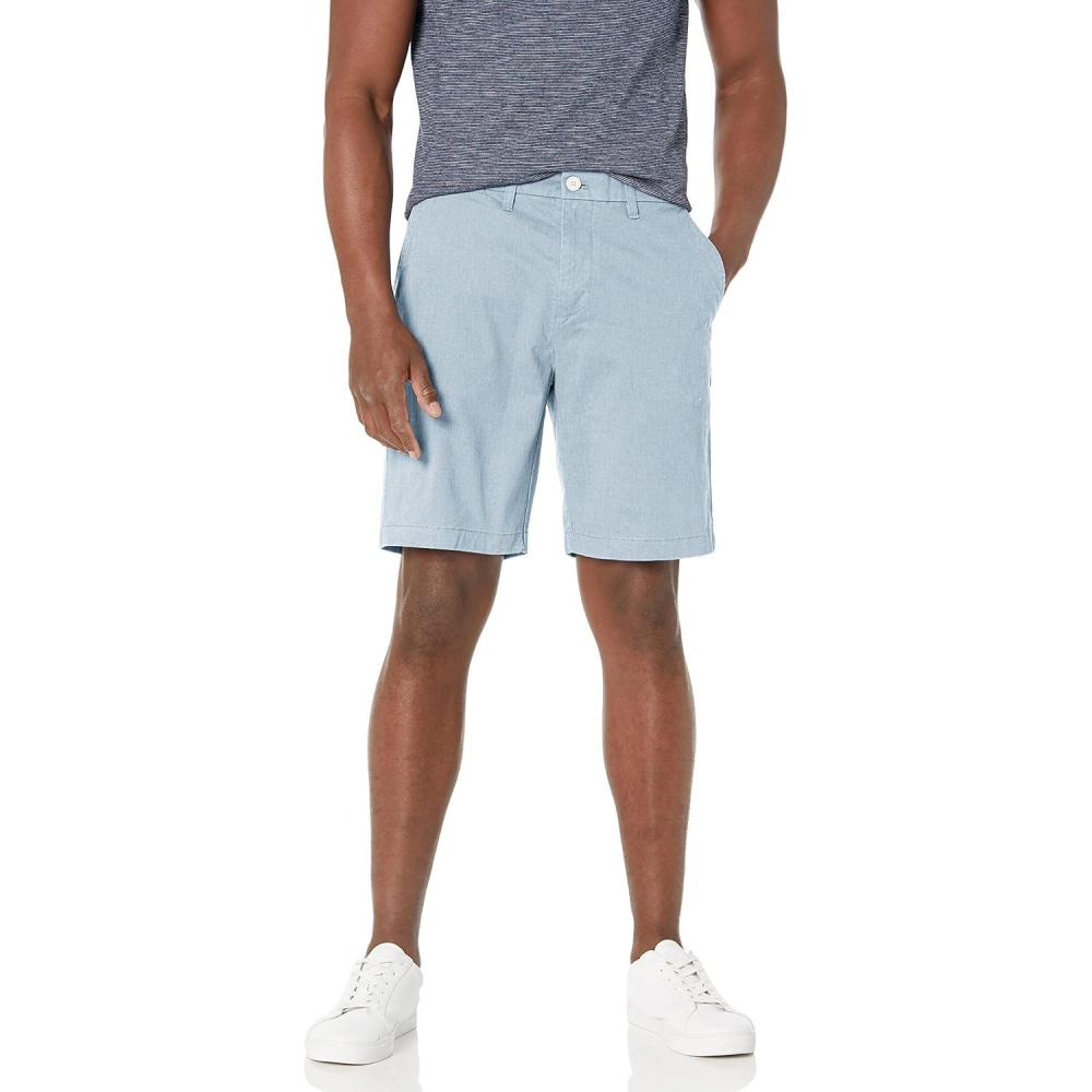 imageTommy Hilfiger Mens Casual Stretch 9 Inseam Chino ShortsLight Wash Chambray