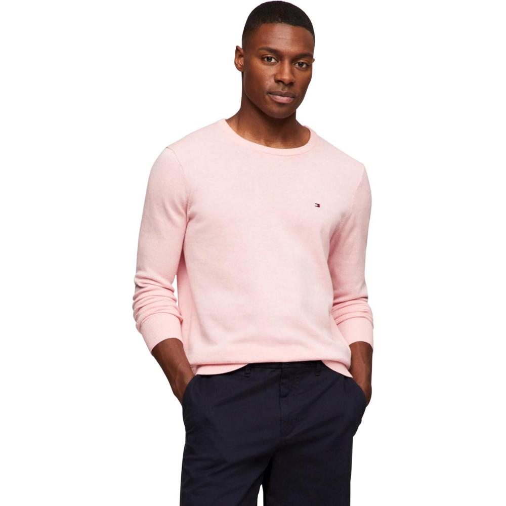imageTommy Hilfiger Mens Cotton Solid Crewneck Sweater Lightweight Pullover Also Available in Big ampamp TallPink Shade Heather