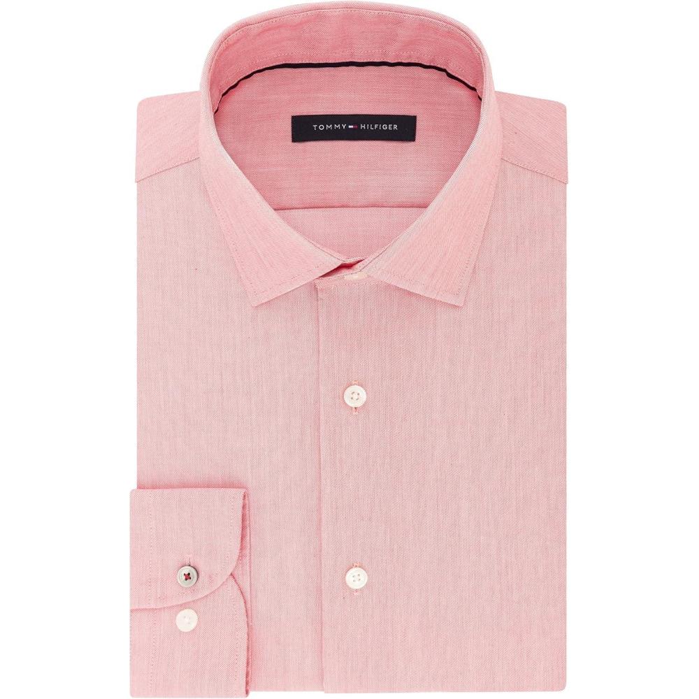 imageTommy Hilfiger Mens Dress Shirt Stretch Slim Fit SolidRouge