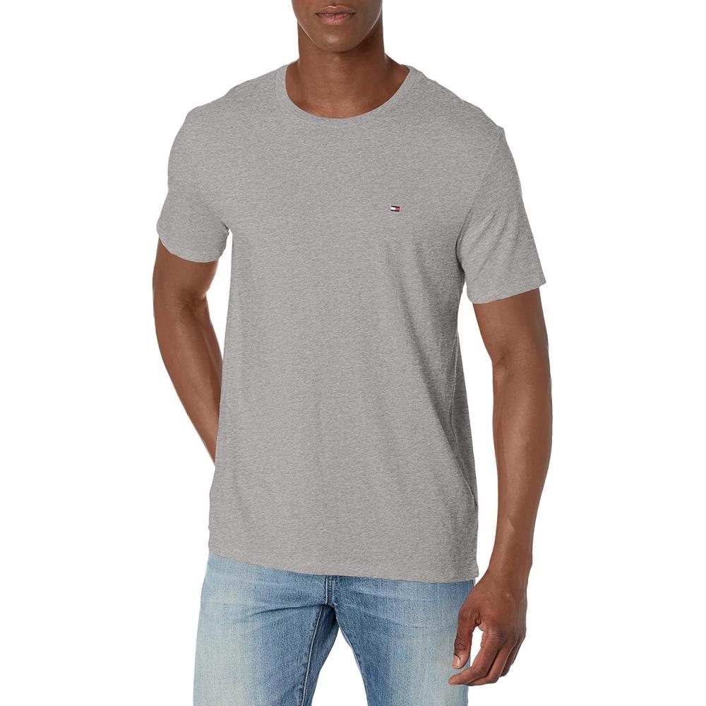 imageTommy Hilfiger Mens Essential Short Sleeve Stripe Crewneck Pocket TShirtB10 Grey Heather