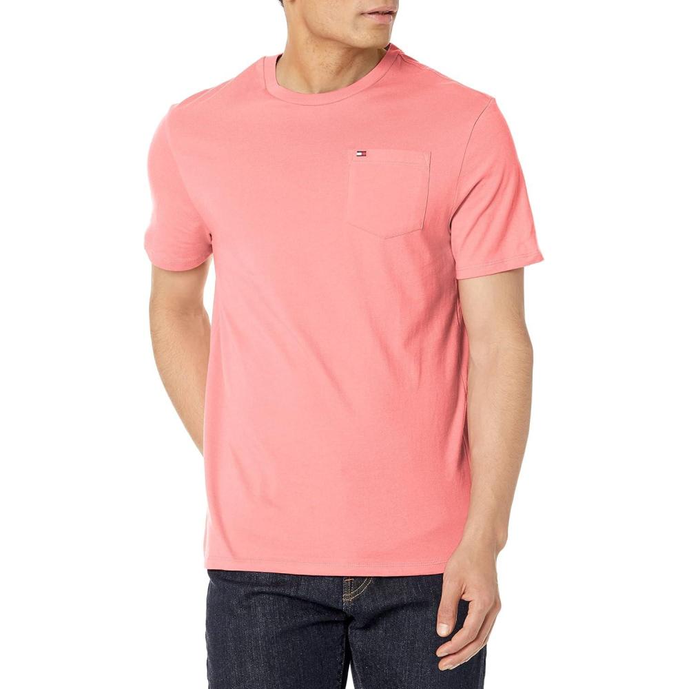 imageTommy Hilfiger Mens Essential Short Sleeve Stripe Crewneck Pocket TShirtBlossom