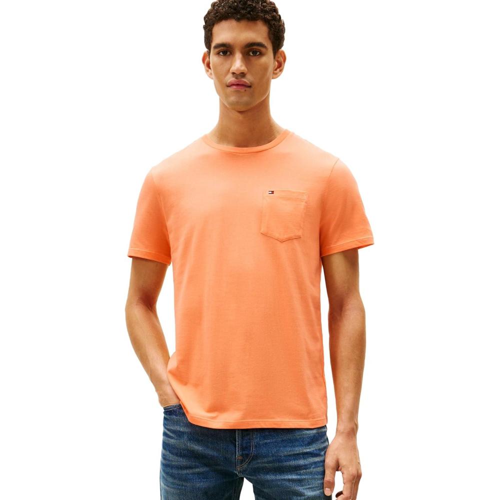 imageTommy Hilfiger Mens Essential Short Sleeve Stripe Crewneck Pocket TShirtCanteloupe