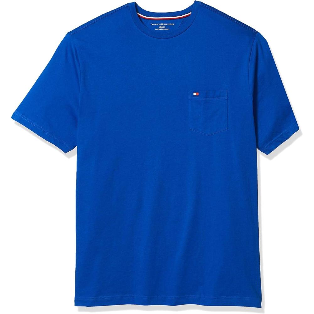 imageTommy Hilfiger Mens Essential Short Sleeve Stripe Crewneck Pocket TShirtCobalt