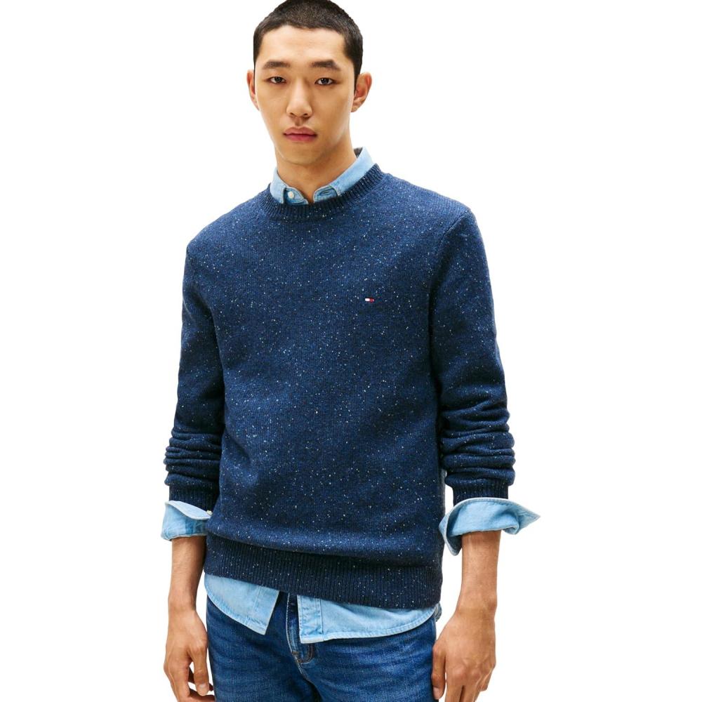 imageTommy Hilfiger Mens Lambswool Donegal Crewneck Sweater PulloverDesert Sky Heather