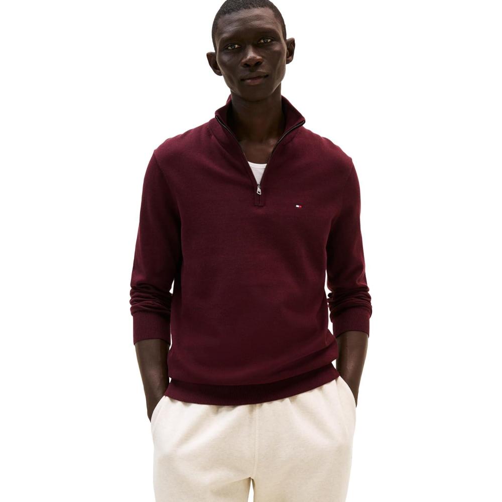 imageTommy Hilfiger Mens Lightweight Pullover Quarter Zip SweaterDeep Burgundy