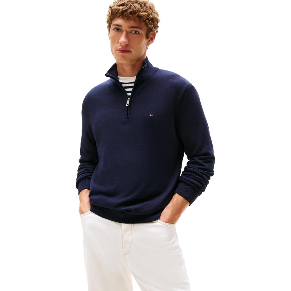 imageTommy Hilfiger Mens Lightweight Pullover Quarter Zip SweaterDesert Sky
