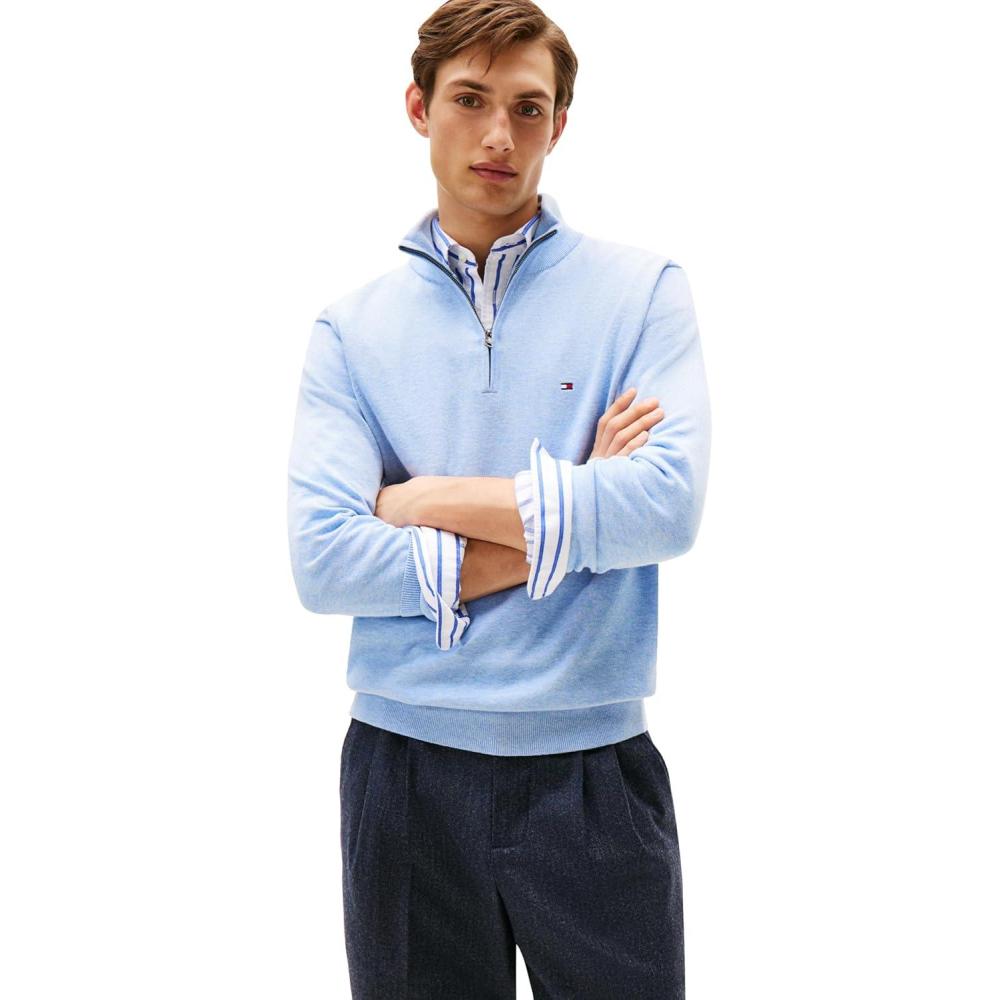 imageTommy Hilfiger Mens Lightweight Pullover Quarter Zip SweaterVessel Blue Heather