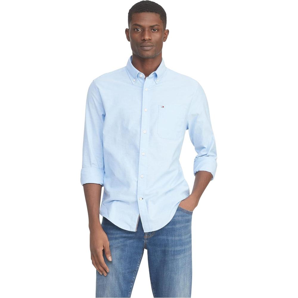 imageTommy Hilfiger Mens Long Sleeve Button Down Stretch Oxford Shirt in Regular FitBright Blue