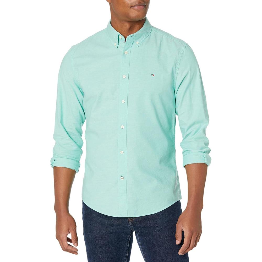 imageTommy Hilfiger Mens Long Sleeve Button Down Stretch Oxford Shirt in Regular FitTidal Wave