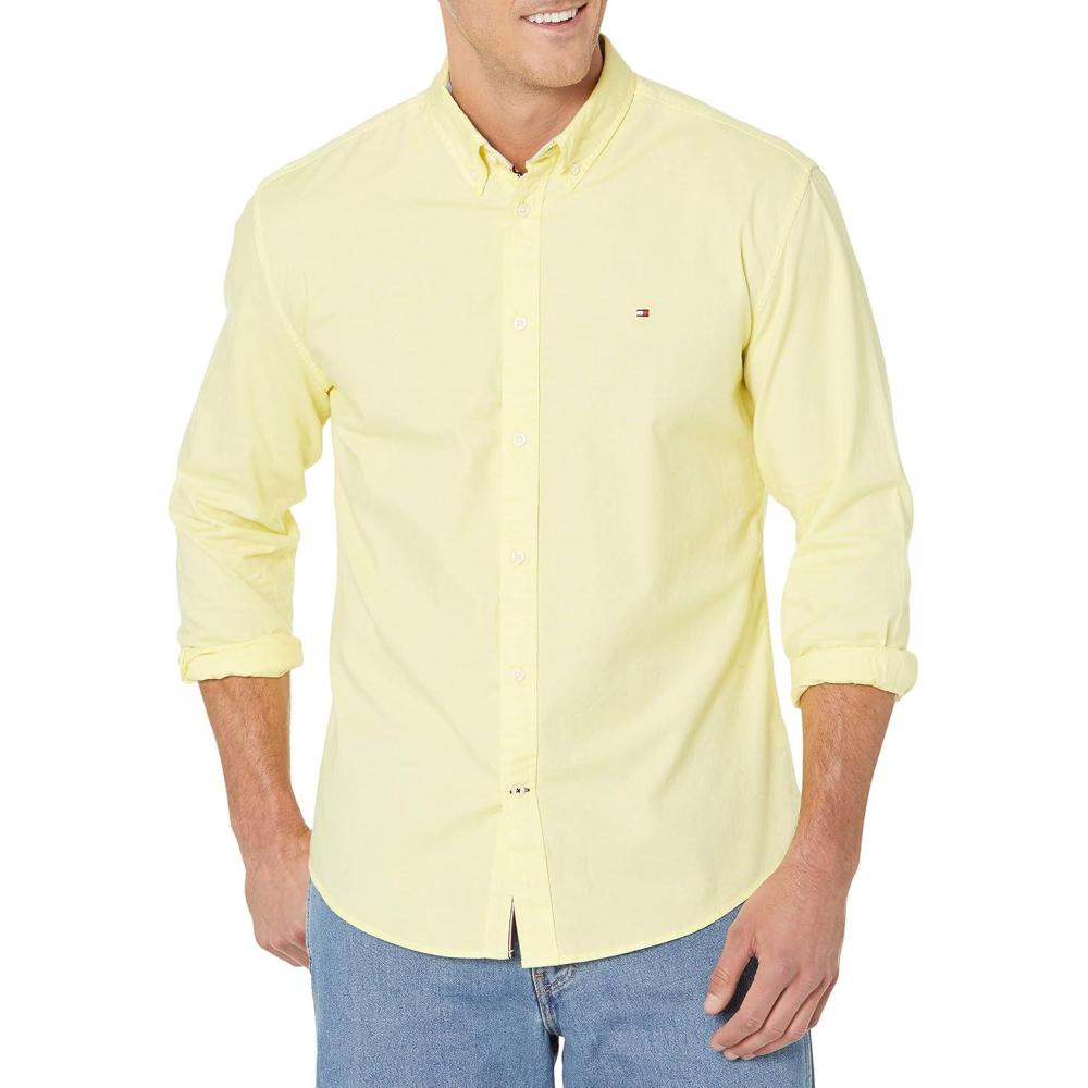 imageTommy Hilfiger Mens Long Sleeve Button Down Stretch Oxford Shirt in Regular FitYellow Topaz