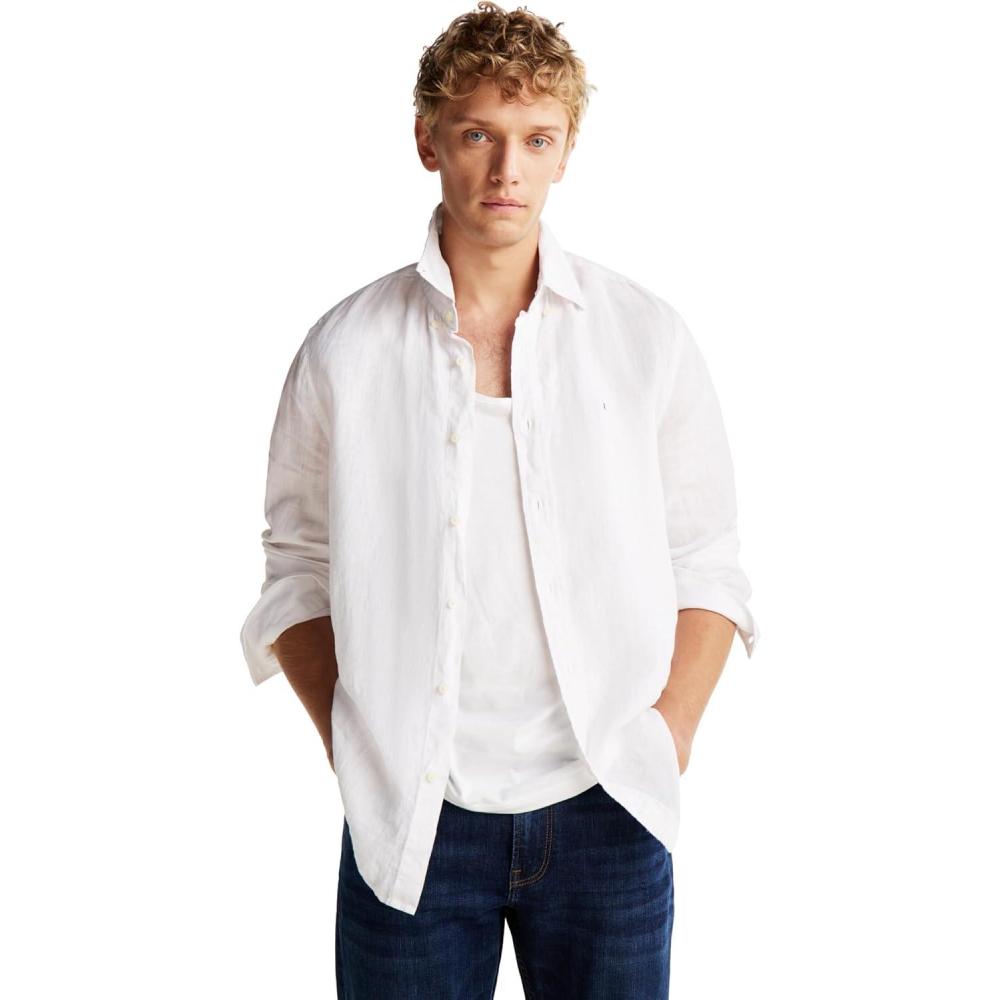imageTommy Hilfiger Mens Long Sleeve Casual Linen Button Down Shirts in Regular FitOptic White