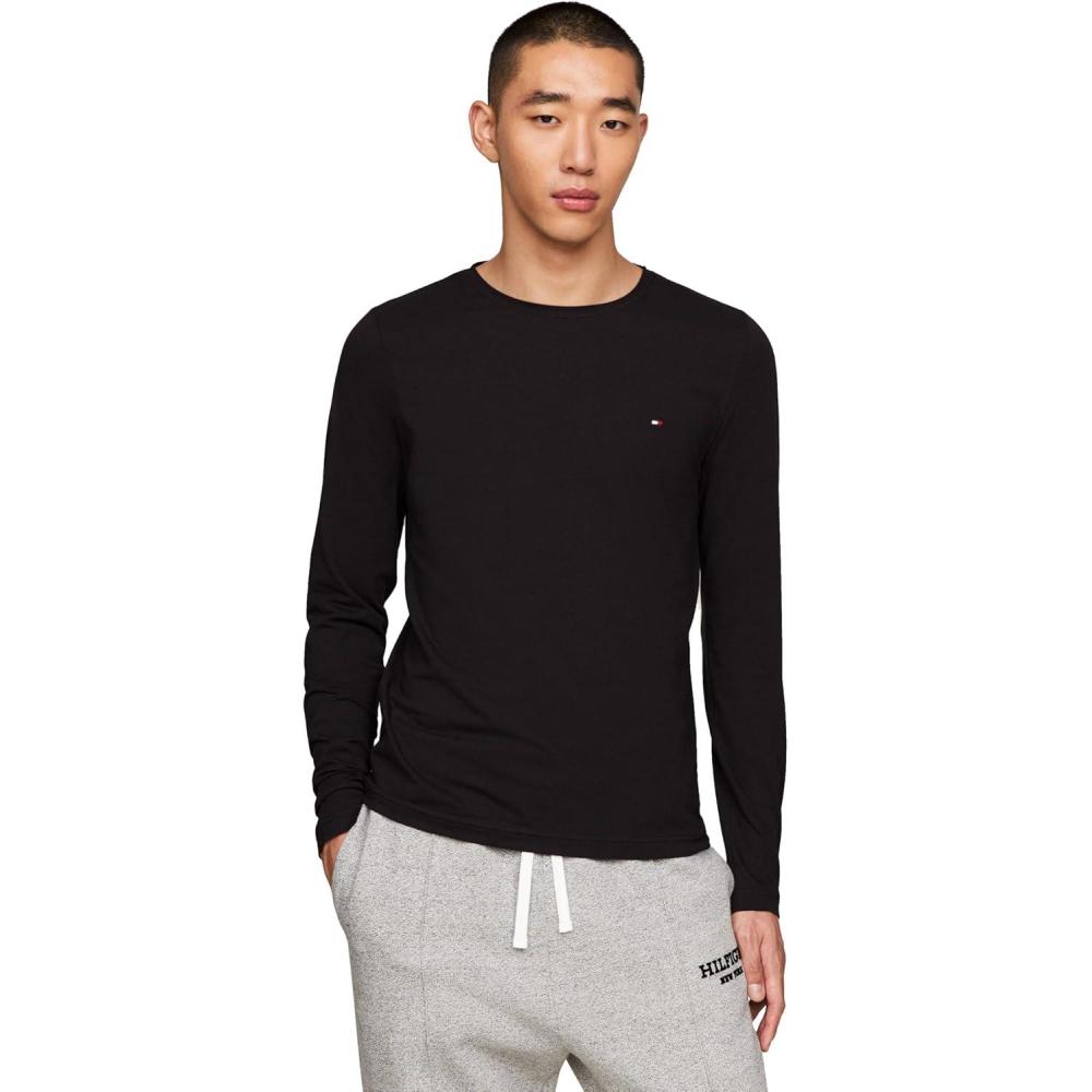 imageTommy Hilfiger Mens Long Sleeve Cotton Stretch Basic Slim Fit TShirtsBlack