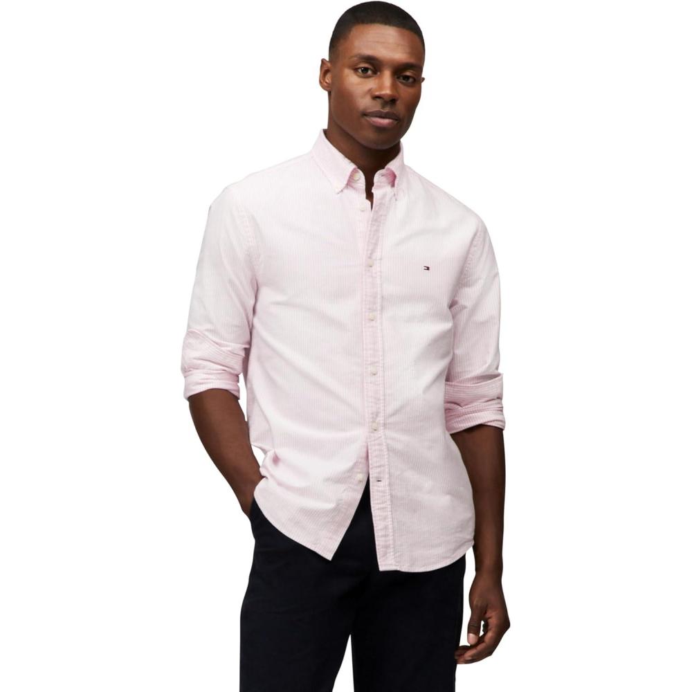 imageTommy Hilfiger Mens Long Sleeve Oxford Shirts in Regular Fit Mens Button Down Shirts Also Available in Big and TallClassic Pink White