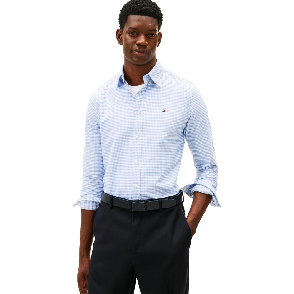 imageTommy Hilfiger Mens Long Sleeve Oxford Shirts in Regular Fit Mens Button Down Shirts Also Available in Big and TallCloudy Blue  Check