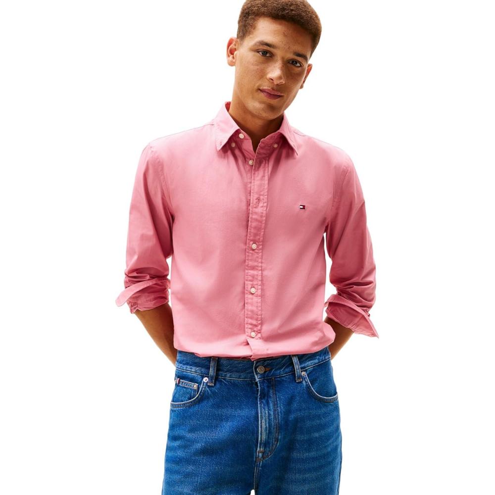 imageTommy Hilfiger Mens Long Sleeve Poplin Shirts in Regular Fit Mens Button Down Shirts Also Available in Big and TallCamellia Blush