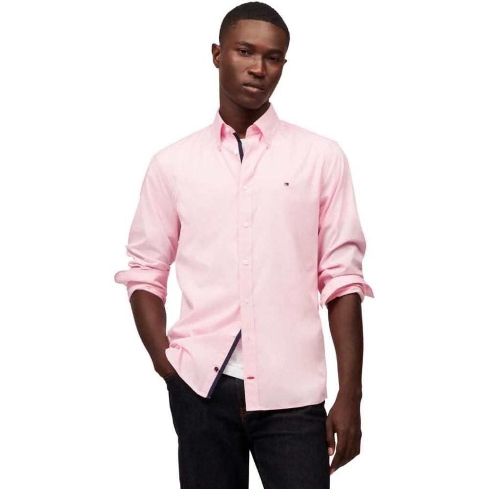 imageTommy Hilfiger Mens Long Sleeve Poplin Shirts in Regular Fit Mens Button Down Shirts Also Available in Big and TallClassic Pink