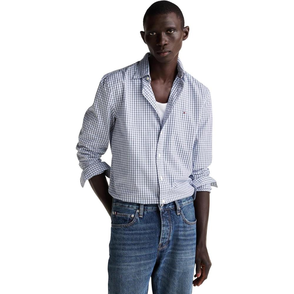 imageTommy Hilfiger Mens Long Sleeve Poplin Shirts in Regular Fit Mens Button Down Shirts Also Available in Big and TallSweet Blue Multi Gingham