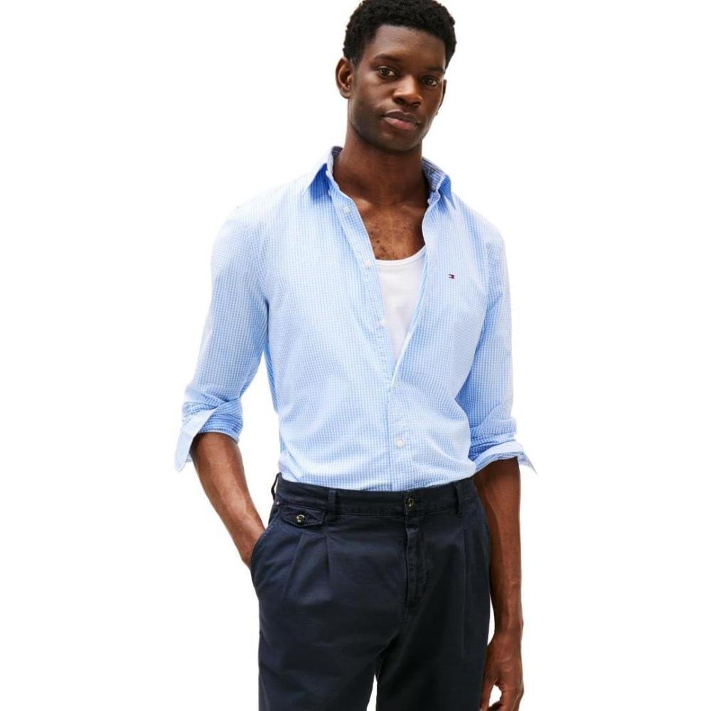 imageTommy Hilfiger Mens Long Sleeve Poplin Shirts in Regular Fit Mens Button Down Shirts Also Available in Big and TallSweet Blue Optic White Gingham