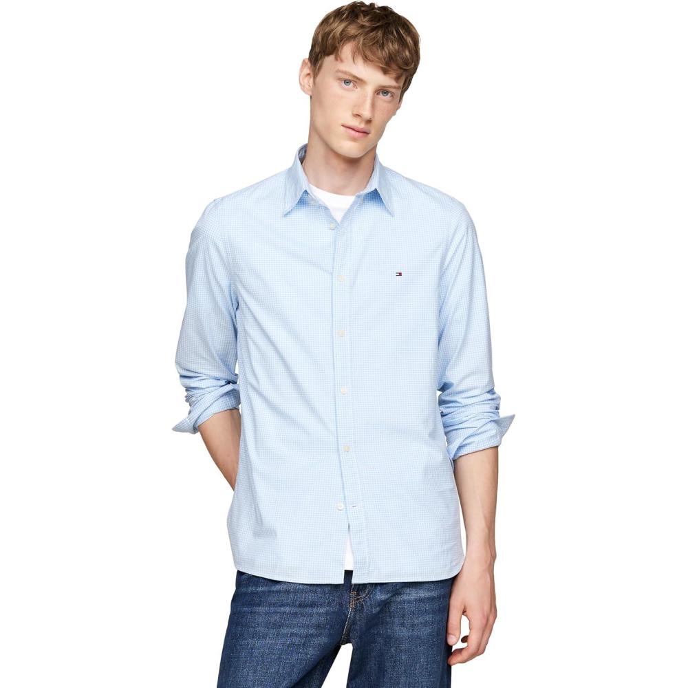 imageTommy Hilfiger Mens Long Sleeve Poplin Shirts in Slim Fit Mens Button Down Shirts Also Available in Big and TallVessel Blue  Optic White