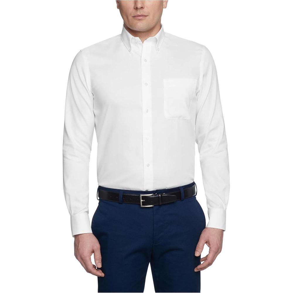 imageTommy Hilfiger Mens Non Iron Solid Button Collar Dress ShirtWhite