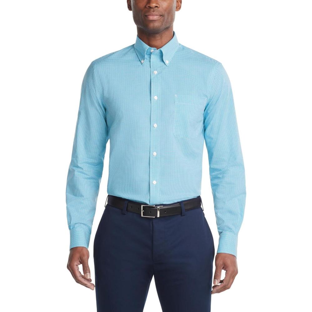 imageTommy Hilfiger Mens Regular Fit Non Iron Gingham Dress Shirt  Amazon ExclusiveAqua