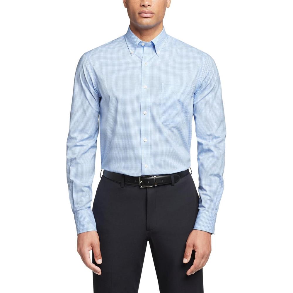 imageTommy Hilfiger Mens Regular Fit Non Iron Gingham Dress Shirt Amazon ExclusiveClear Water