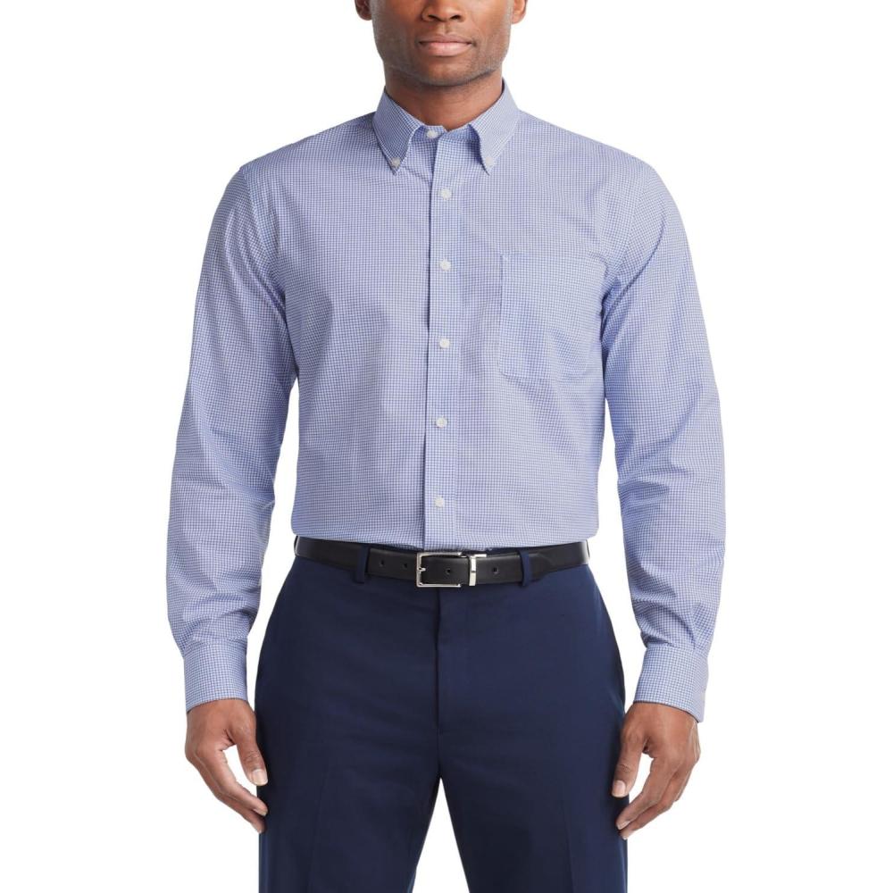 imageTommy Hilfiger Mens Regular Fit Non Iron Gingham Dress Shirt Amazon ExclusiveEmpire Blue