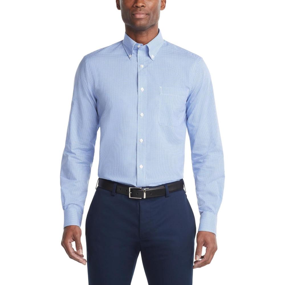 imageTommy Hilfiger Mens Regular Fit Non Iron Gingham Dress Shirt  Amazon ExclusiveEnglish Blue