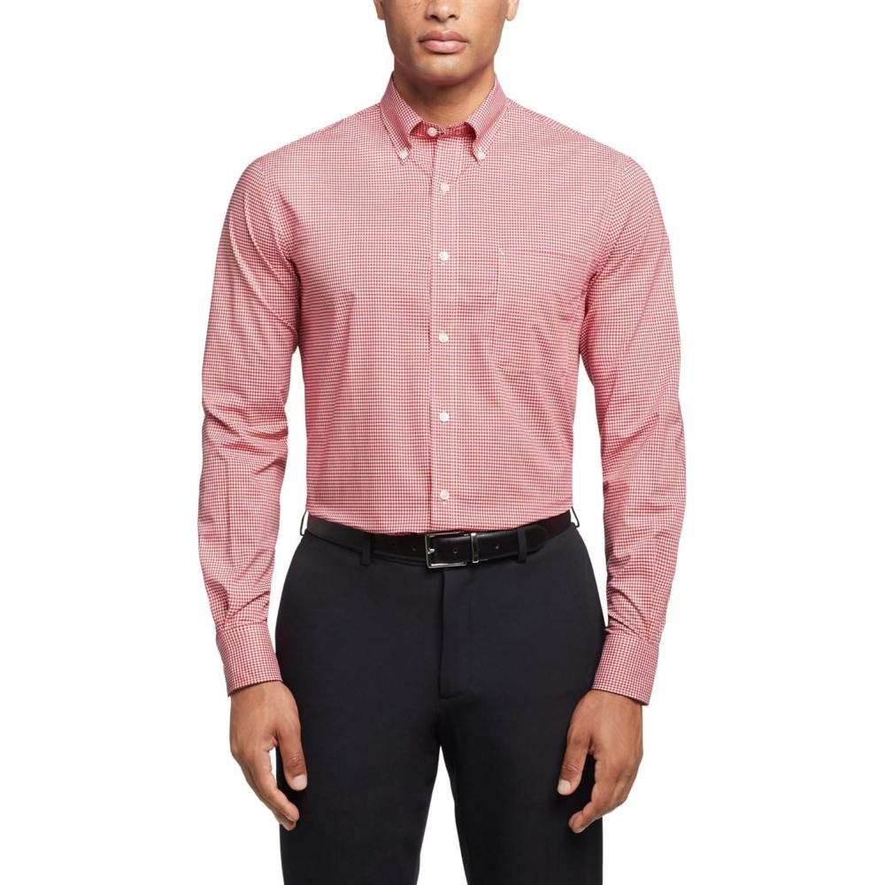 imageTommy Hilfiger Mens Regular Fit Non Iron Gingham Dress Shirt  Amazon ExclusiveLava