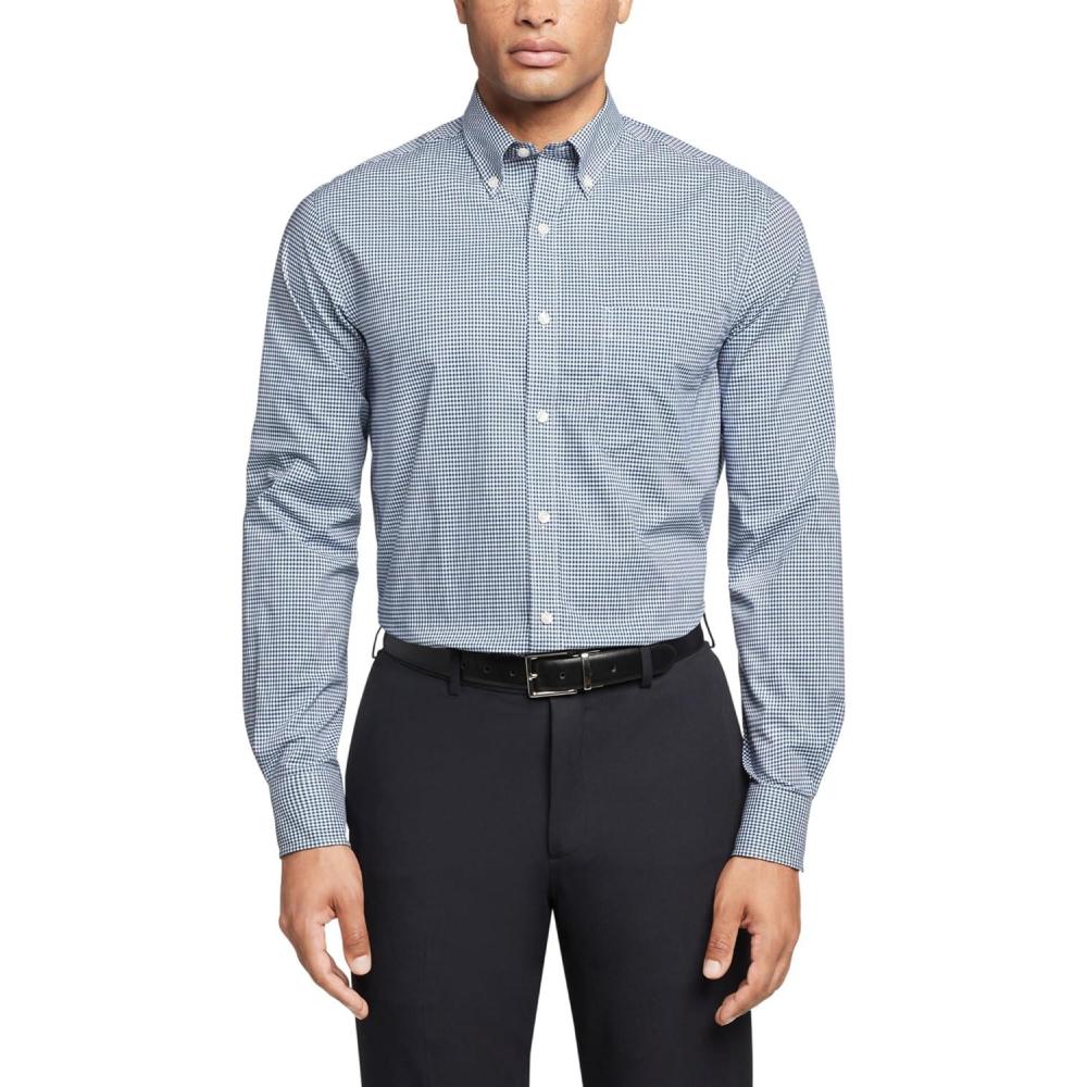 imageTommy Hilfiger Mens Regular Fit Non Iron Gingham Dress Shirt Amazon ExclusiveNavy