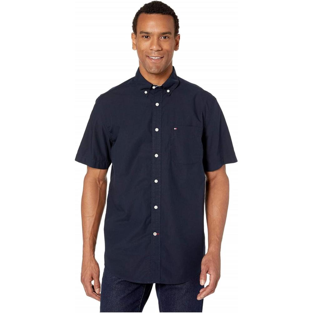 imageTommy Hilfiger Mens Short Sleeve ButtonDown ShirtNavy Blazer