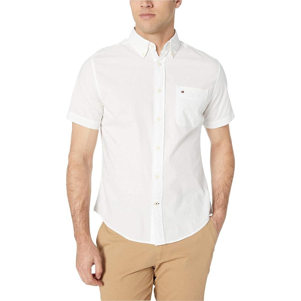 imageTommy Hilfiger Mens Short Sleeve Casual Button Down Shirt in Regular FitBright White