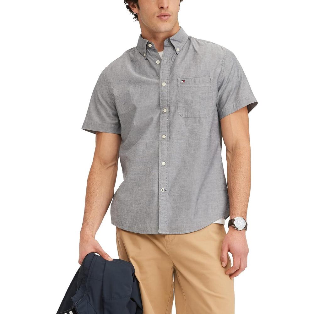 imageTommy Hilfiger Mens Short Sleeve Casual Button Down Shirt in Regular FitDesert Sky