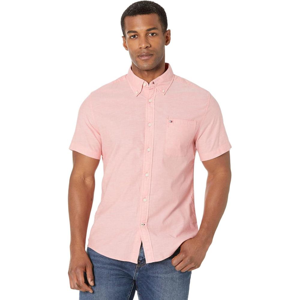 imageTommy Hilfiger Mens Short Sleeve Casual Button Down Shirt in Regular FitOrange Zing