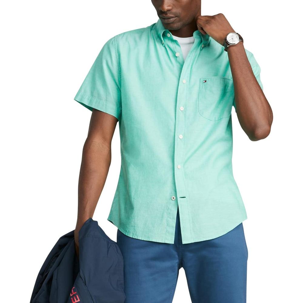 imageTommy Hilfiger Mens Short Sleeve Casual Button Down Shirt in Regular FitPrimary Green