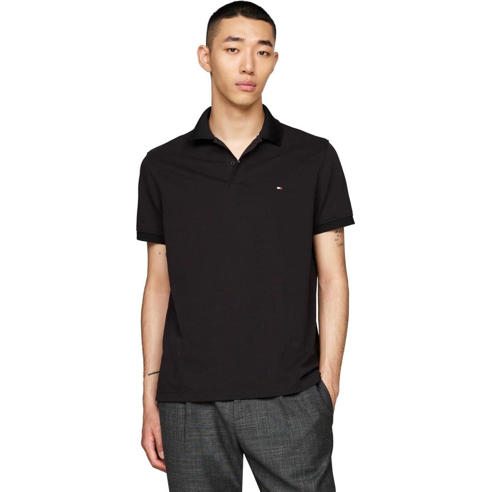 imageTommy Hilfiger Mens Short Sleeve Casual Dri Fit Polo Shirts in Regular Fit with Moisture Wicking and StretchBlack