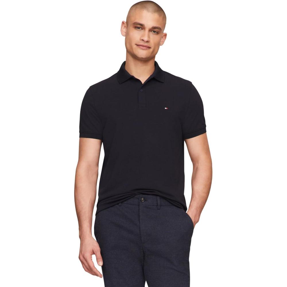imageTommy Hilfiger Mens Short Sleeve Casual Dri Fit Polo Shirts in Regular Fit with Moisture Wicking and StretchDesert Sky