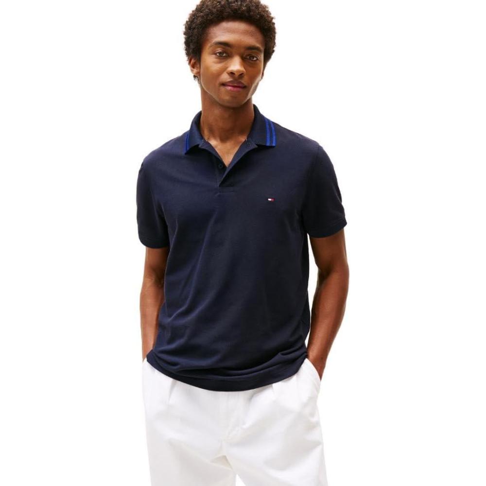 imageTommy Hilfiger Mens Short Sleeve Casual Dri Fit Polo Shirts in Regular Fit with Moisture Wicking and StretchDesert Sky Tipped