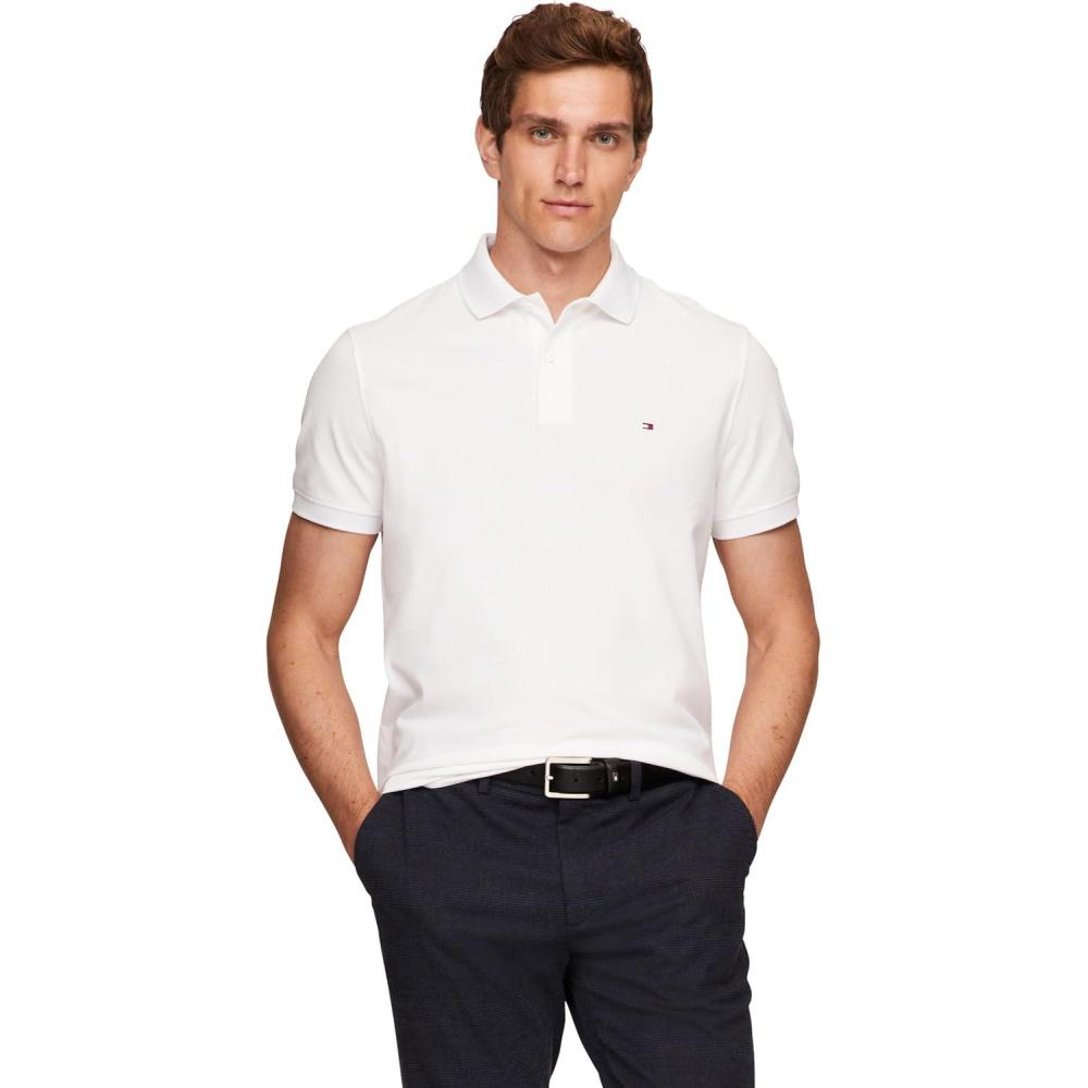imageTommy Hilfiger Mens Short Sleeve Casual Dri Fit Polo Shirts in Regular Fit with Moisture Wicking and StretchWhite
