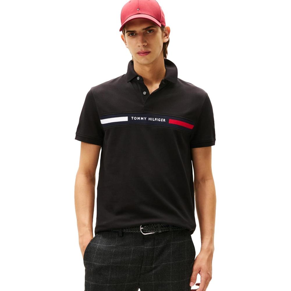 imageTommy Hilfiger Mens Short Sleeve Casual Polo Shirts in Regular Fit with Chest Logo DesignsBlack