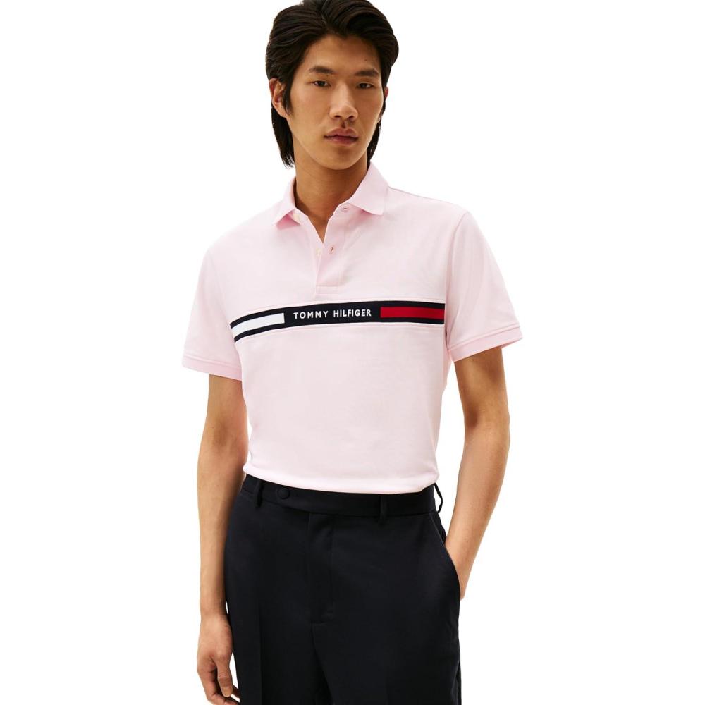 imageTommy Hilfiger Mens Short Sleeve Casual Polo Shirts in Regular Fit with Chest Logo DesignsLight Pink