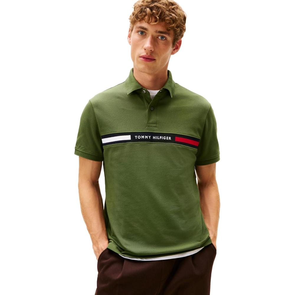 imageTommy Hilfiger Mens Short Sleeve Casual Polo Shirts in Regular Fit with Chest Logo DesignsMountain Pine
