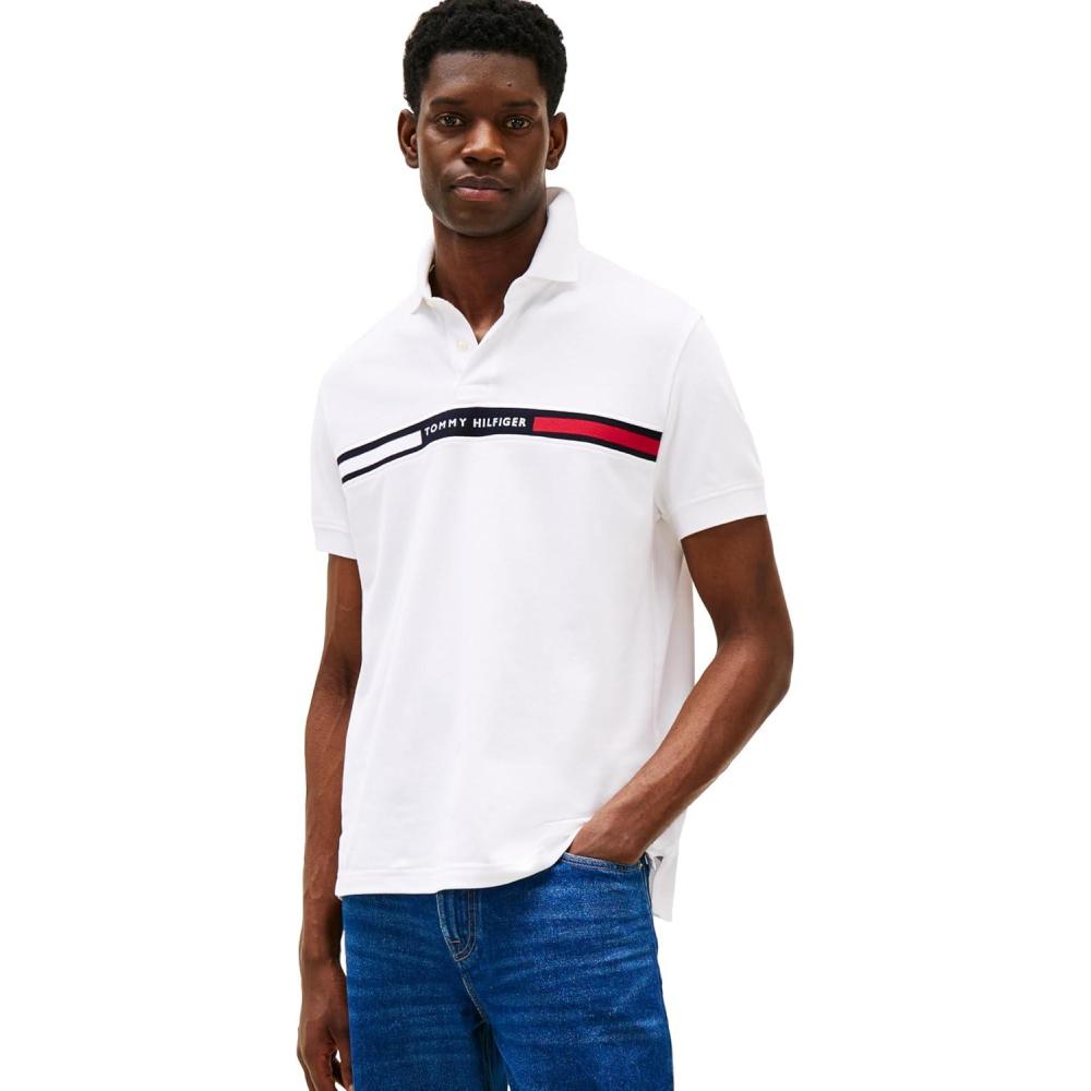 imageTommy Hilfiger Mens Short Sleeve Casual Polo Shirts in Regular Fit with Chest Logo DesignsWhite