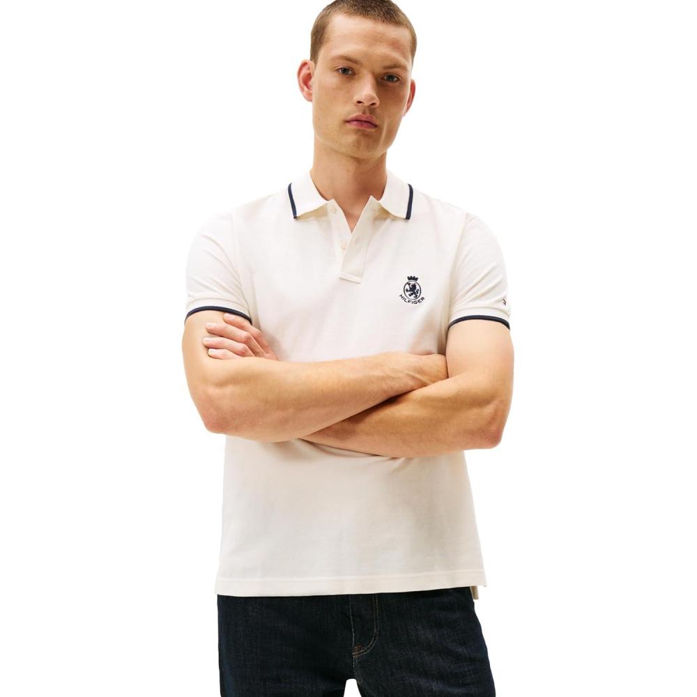 imageTommy Hilfiger Mens Short Sleeve Casual Polo Shirts in Regular Fit with Embroidered Crest DesignIvory Petal