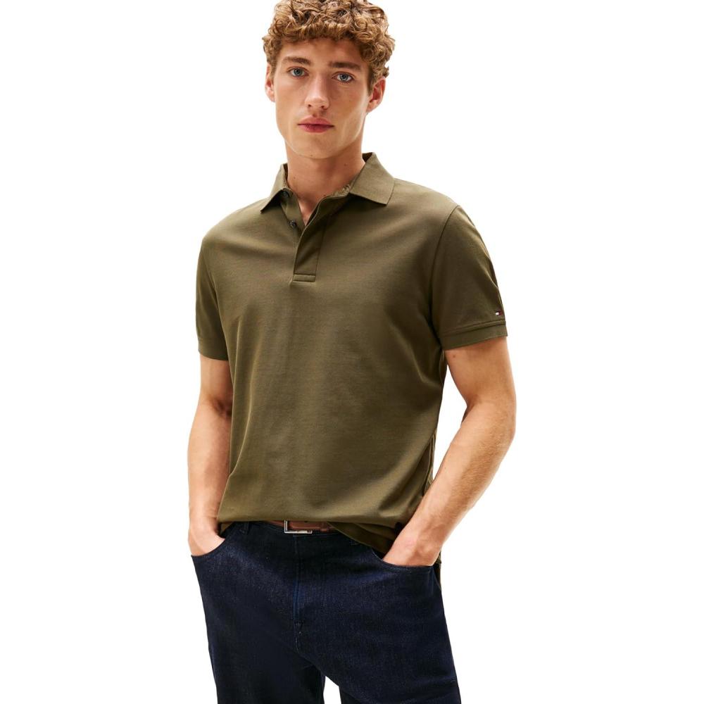 imageTommy Hilfiger Mens Short Sleeve Casual Polo Shirts in Regular Fit with Hidden Placket DesignArmy Green
